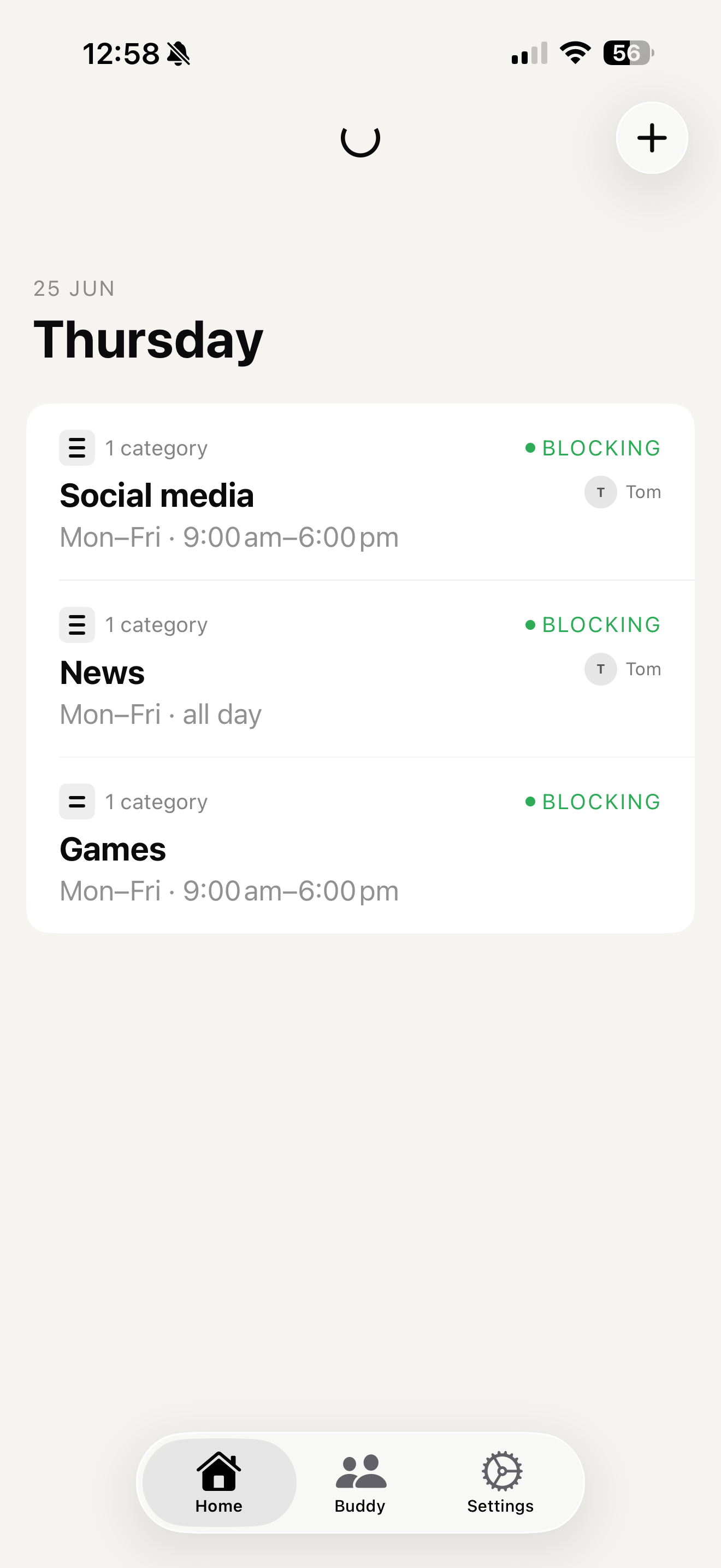 Disconnect app home screen showing active blocking rules