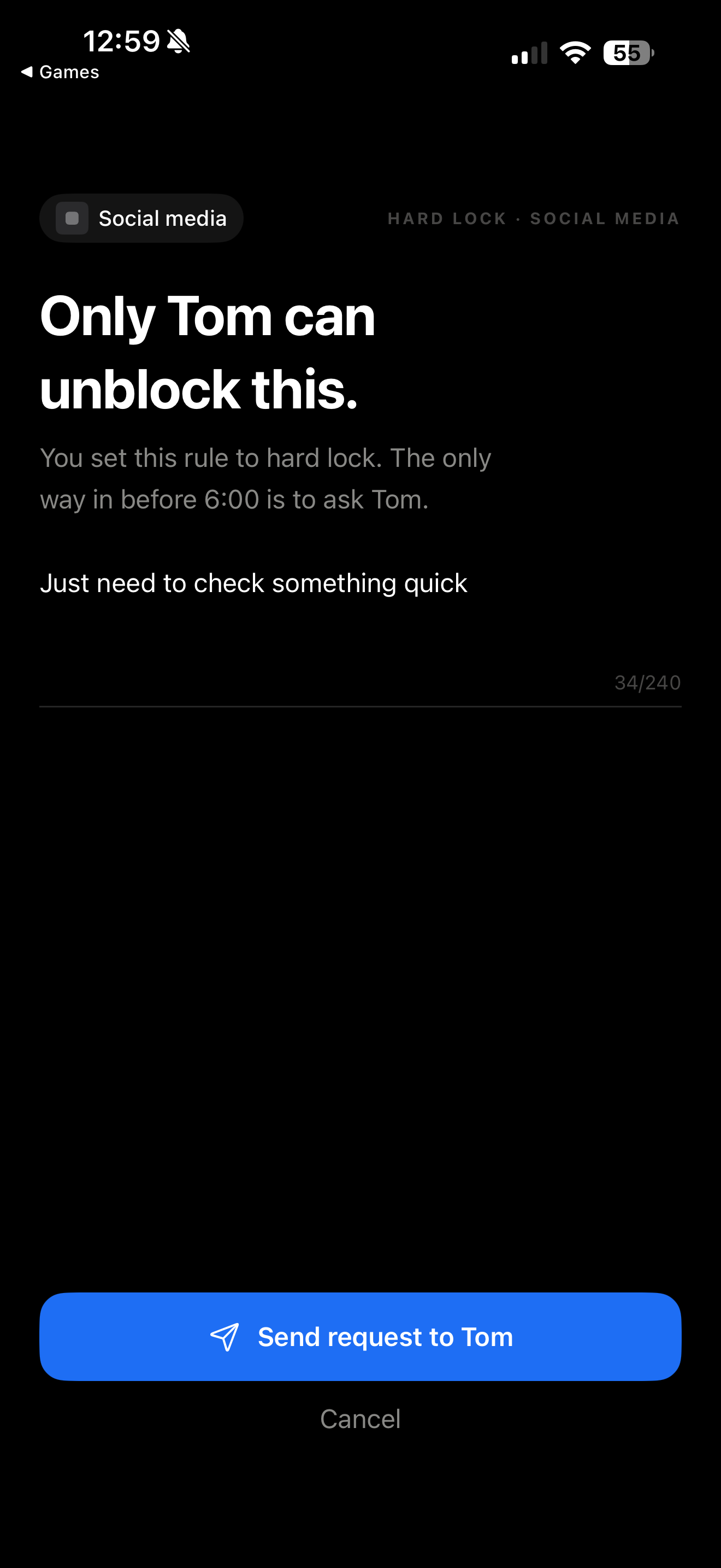 Hard lock unblock request sent to a buddy for approval